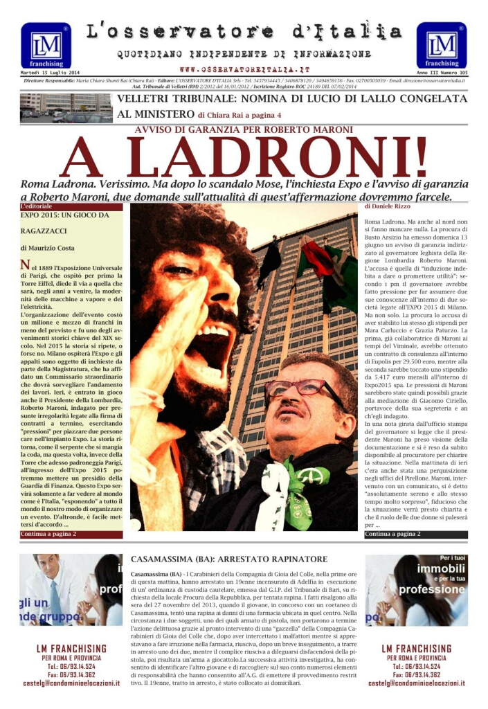 L'osservatore d'Italia edizione del 15 Luglio 2014